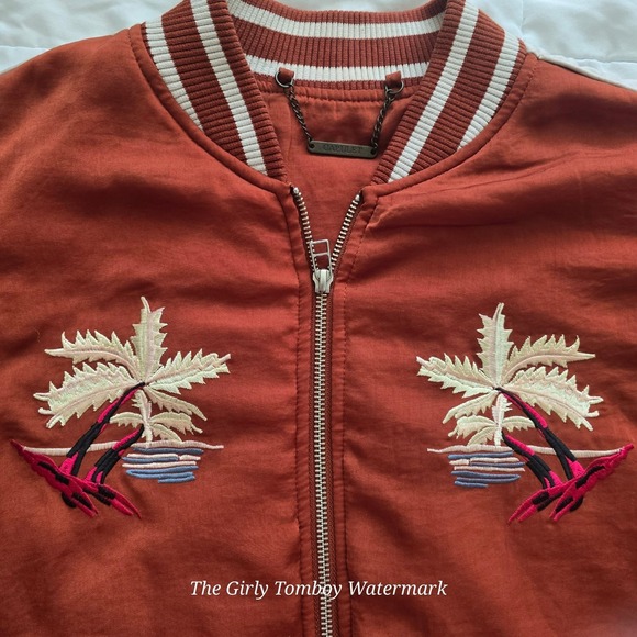 Anthropologie Capulet Women S Burnt Orange Hawaii Beach Embroider Bomber Jacket - Picture 3 of 7